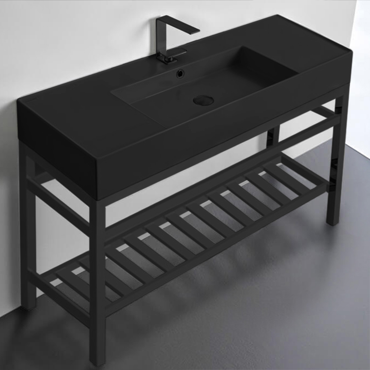 Scarabeo 5125-49-CON2-BLK Modern Matte Black Ceramic Console Sink and Matte Black Base, 48 Inch